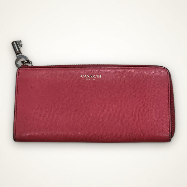 Coach Saffiano Leather Zip Around Wallet (Red)
