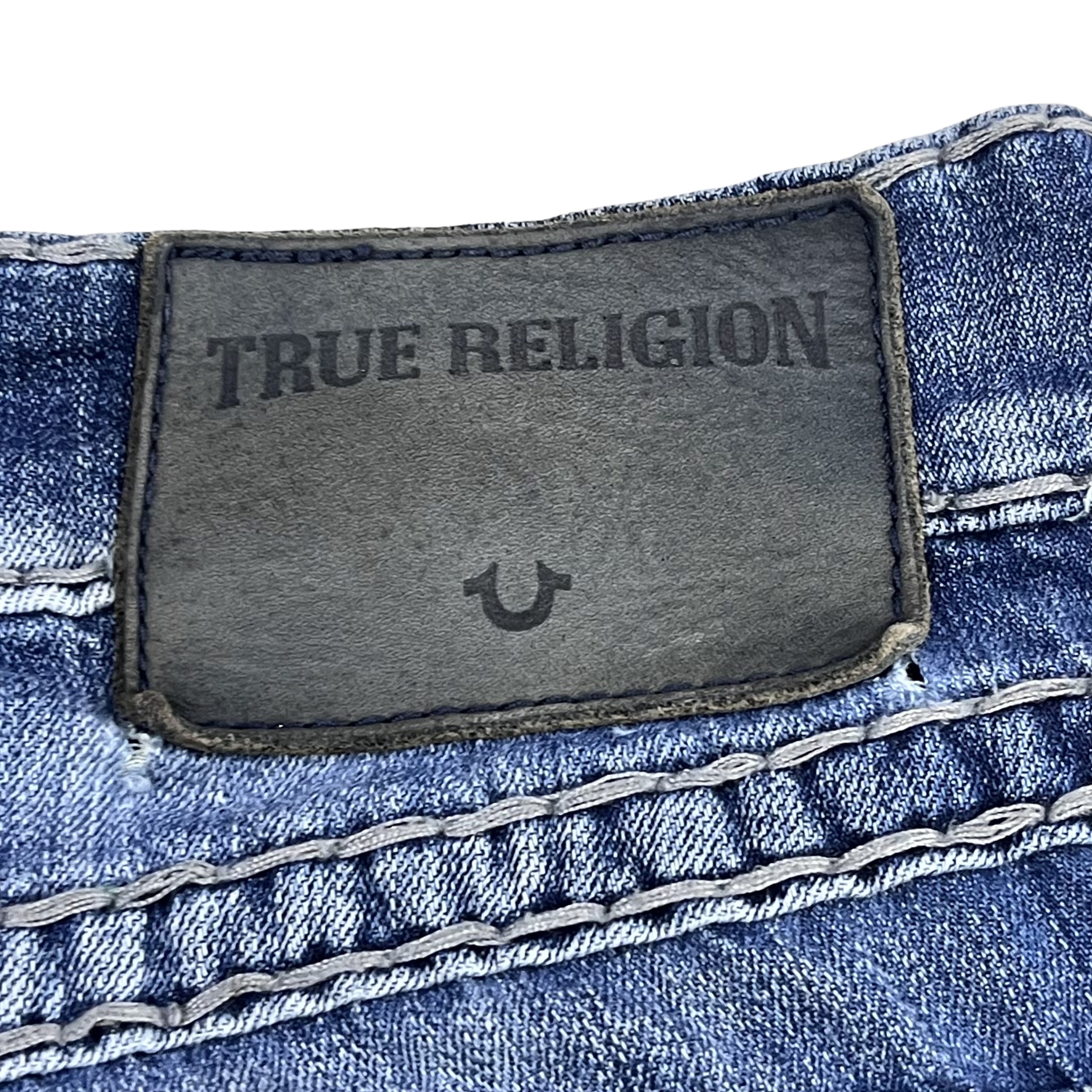 TRUE RELIGION STRAIGHT – LIGHT WASH GREEN STITCH