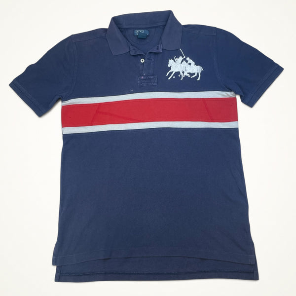 Ralph Lauren Triple Pony Stripe Polo (Navy, Boys XL)