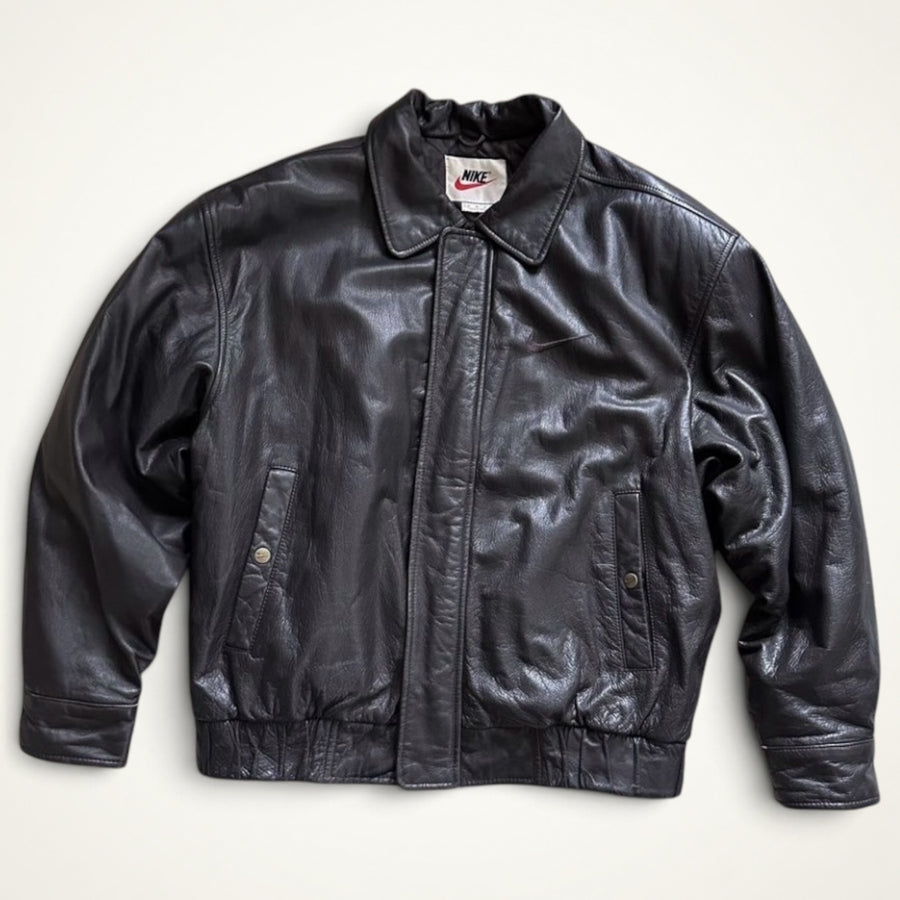 Nike Vintage Leather Bomber Jacket (Black)