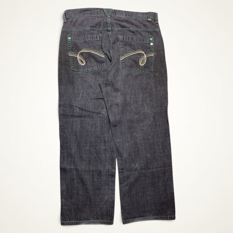 Y2K Stitch Pocket Baggy Jeans (Black)