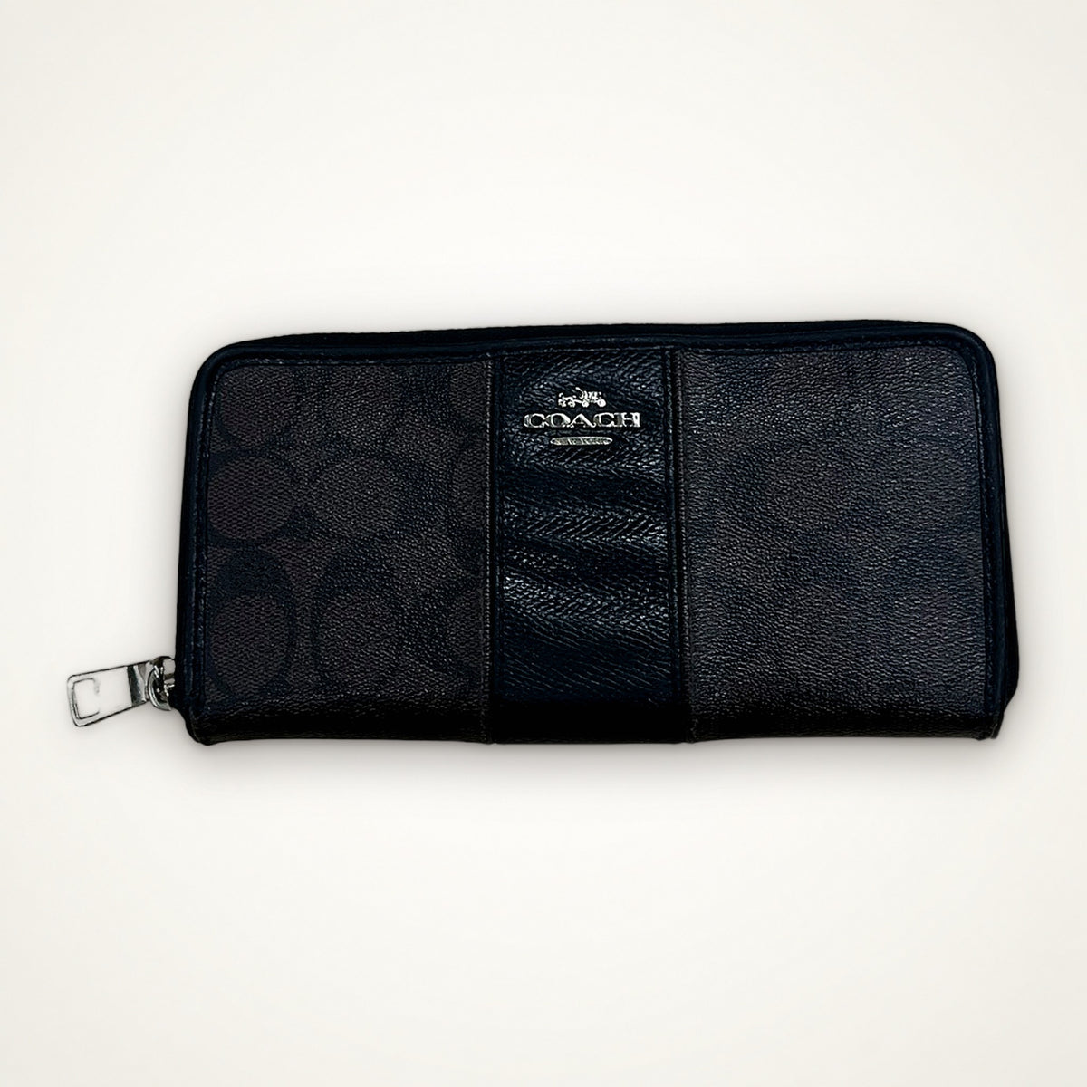 Coach Signature Zip Around Wallet (Black)