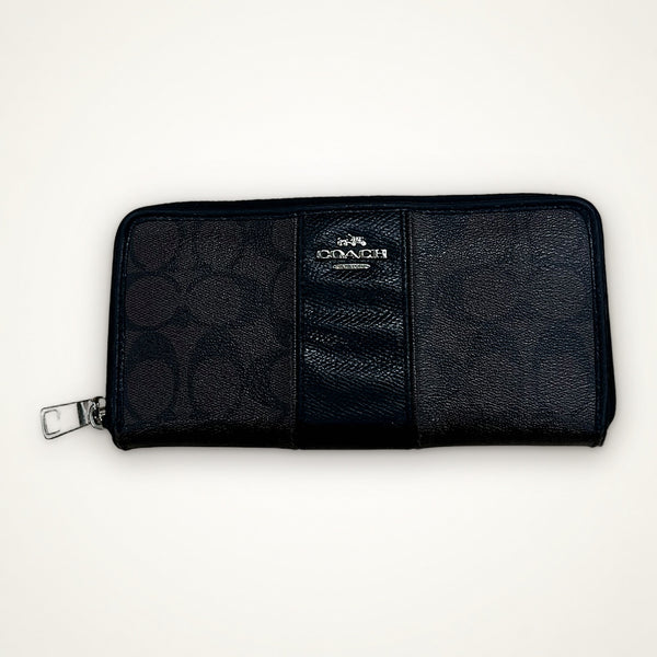 Coach Signature Zip Around Wallet (Black)
