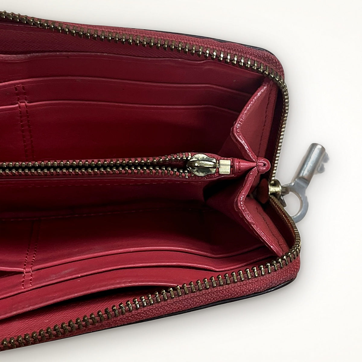 Coach Saffiano Leather Zip Around Wallet (Red)