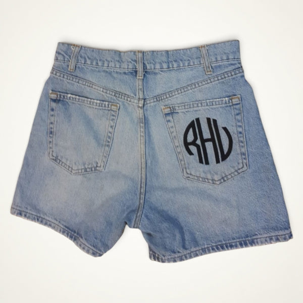 Monogram Pocket Denim Shorts (Light Wash)