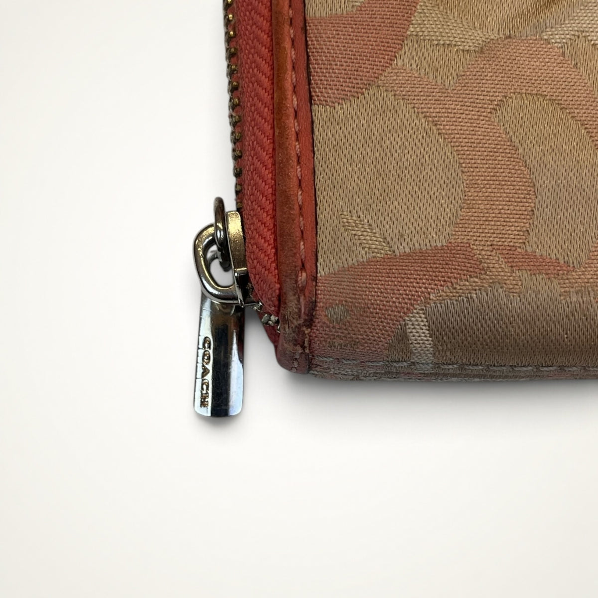 Coach Signature Zip Around Wallet (Khaki/Coral)