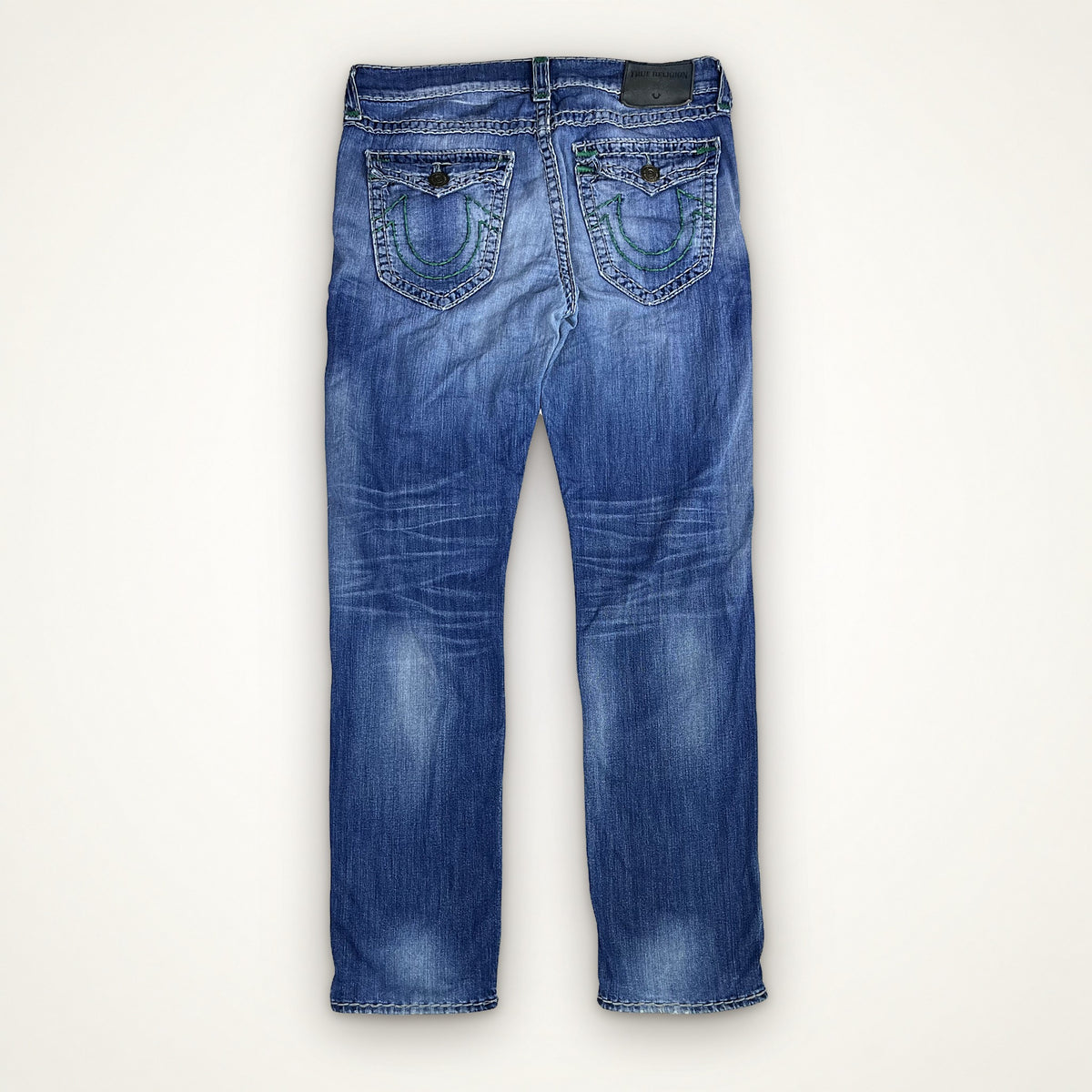 TRUE RELIGION STRAIGHT – LIGHT WASH GREEN STITCH