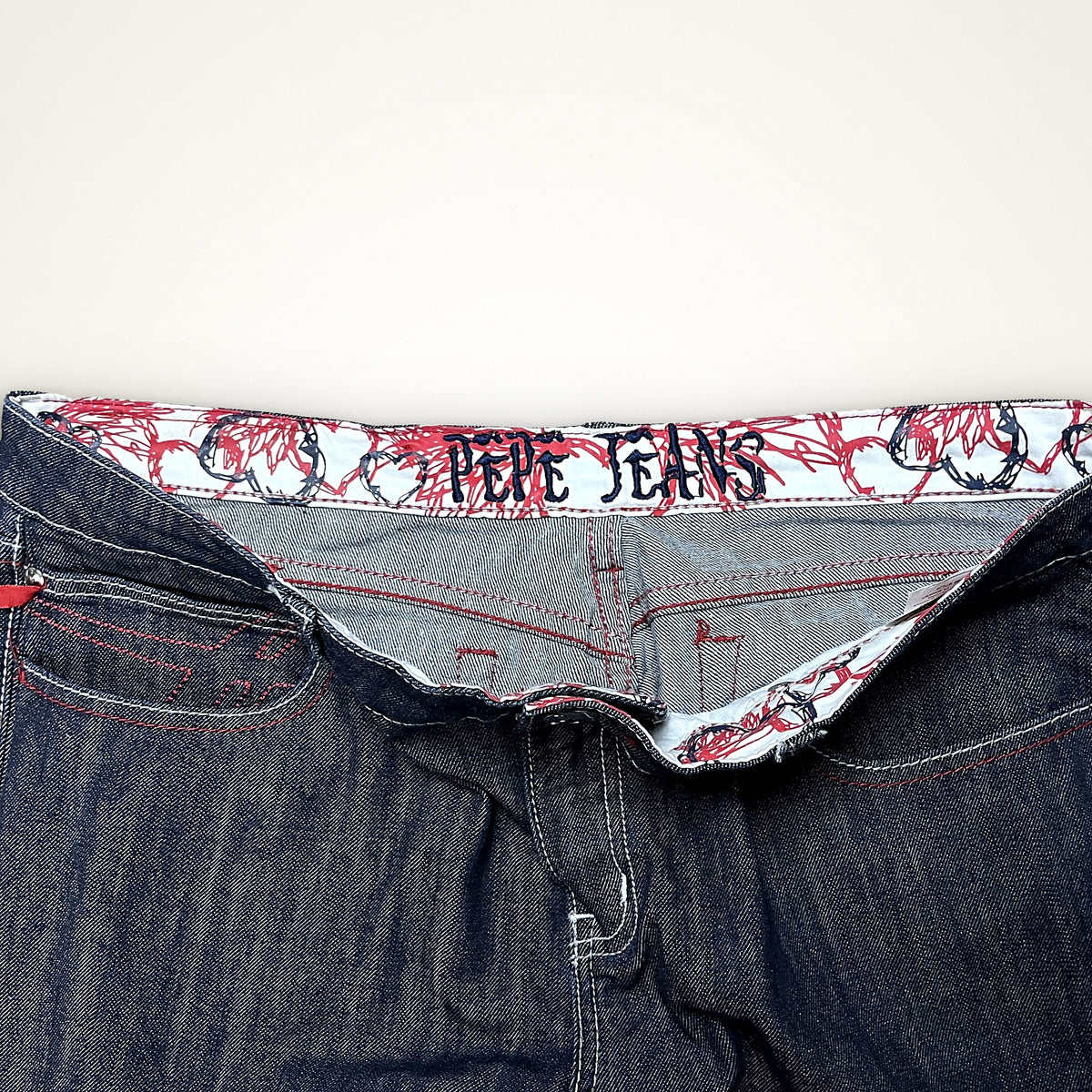 Y2K DENIM – DARK BLUE RED STITCH